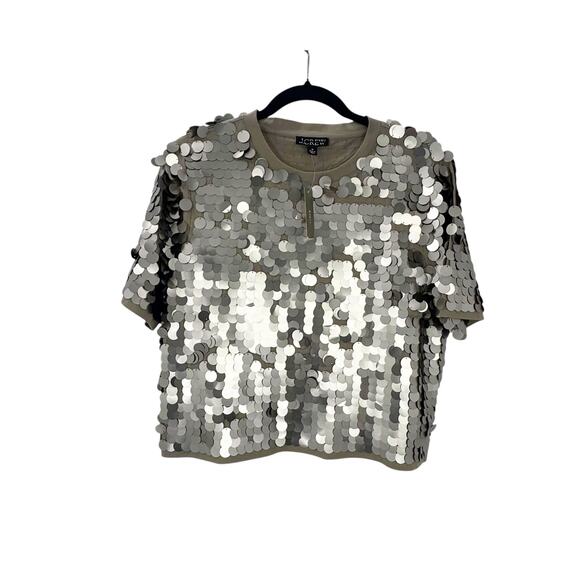 J. Crew Collection Sequin-Embellished T-Shirt Short Sleeve Silver Size M NWT - Picture 13 of 13